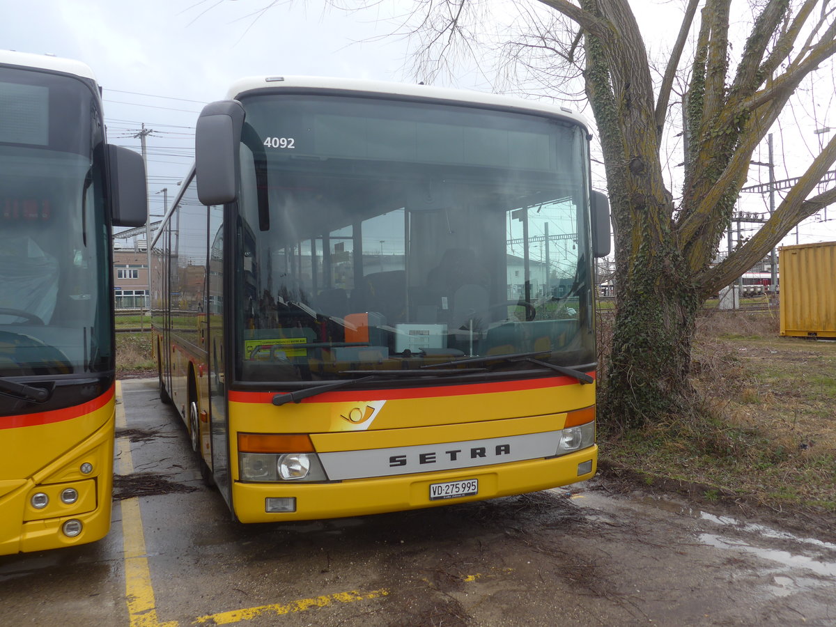 (224'192) - CarPostal Ouest - VD 275'995 - Setra (ex Morattel, S�deilles) am 14. M�rz 2021 in Yverdon, Garage