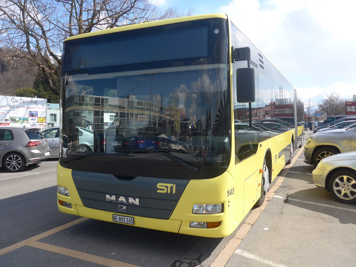 (224'230) - STI Thun - Nr. 145/BE 801'145 - MAN am 19. M�rz 2021 in Thun, CarTerminal