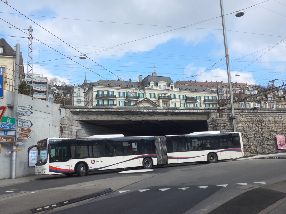 (224'250) - PostAuto Nordschweiz - NE 165'371 - MAN (ex AG 271'181) am 20. M�rz 2021 beim Bahnhof Neuch�tel (Einsatz CarPostal)