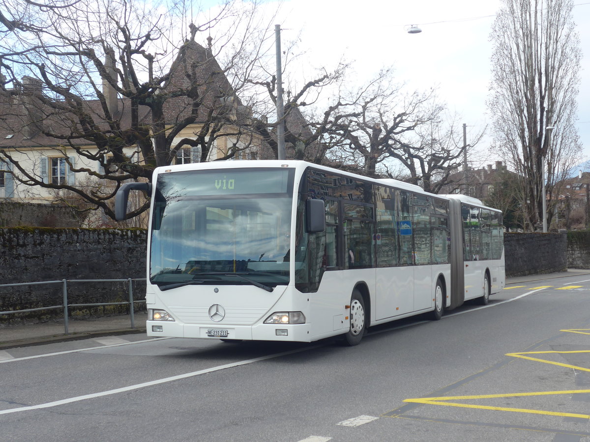 (224'252) - Interbus, Yverdon - Nr. 1211/NE 231'211 - Mercedes (ex BVB Basel Nr. 792; ex VZO Gr�ningen Nr. 24) am 20. M�rz 2021 beim Bahnhof Neuch�tel (Einsatz CarPostal)
