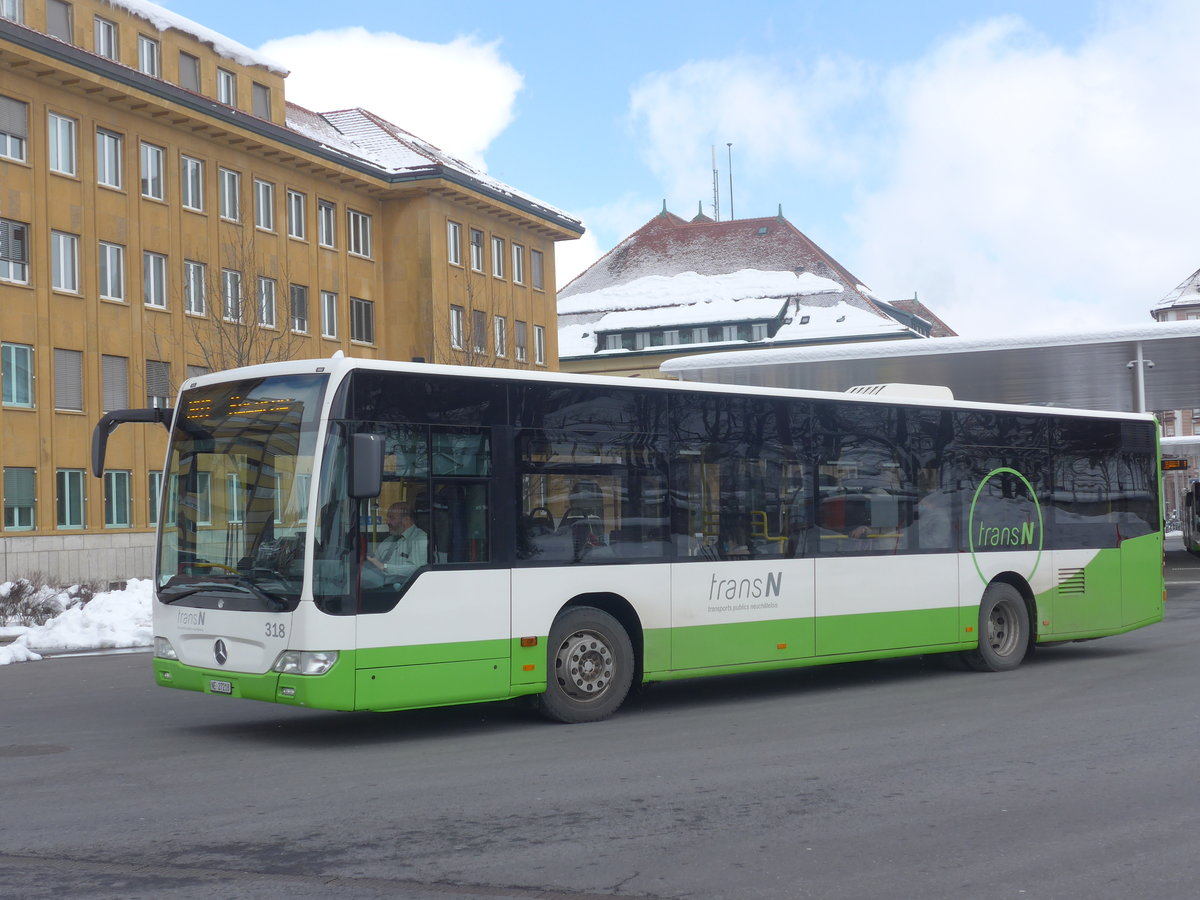 (224'261) - transN, La Chaux-de-Fonds - Nr. 318/NE 27'218 - Mercedes (ex TRN La Chaux-de-Fonds Nr. 318) am 20. M�rz 2021 beim Bahnhof La Chaux-de-Fonds