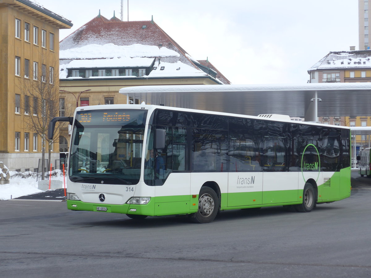 (224'268) - transN, La Chaux-de-Fonds - Nr. 314/NE 48'214 - Mercedes (ex TRN La Chaux-de-Fonds Nr. 314) am 20. M�rz 2021 beim Bahnhof La Chaux-de-Fonds