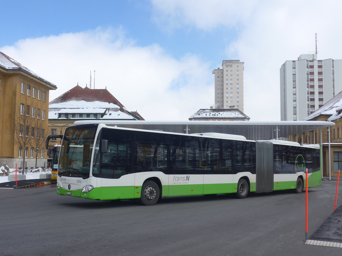 (224'276) - transN, La Chaux-de-Fonds - Nr. 374/NE 146'374 - Mercedes am 20. M�rz 2021 beim Bahnhof La Chaux-de-Fonds