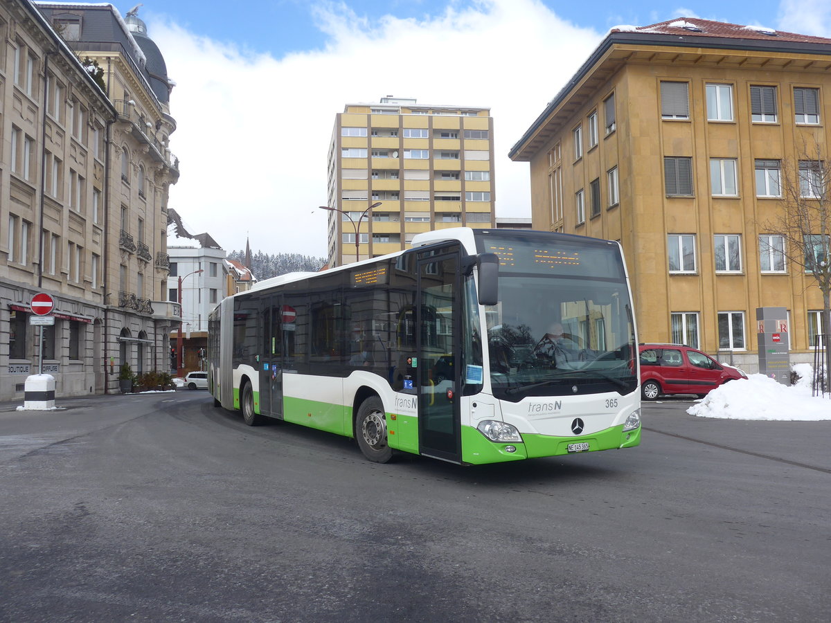 (224'278) - transN, La Chaux-de-Fonds - Nr. 365/NE 145'365 - Mercedes am 20. M�rz 2021 beim Bahnhof La Chaux-de-Fonds