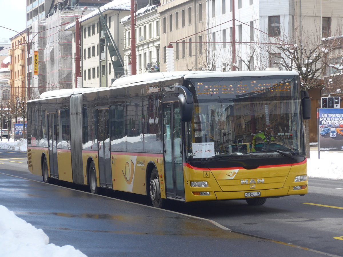 (224'289) - Buchard, Leytron - NE 165'375 - MAN (ex VS 241'996; ex Nr. 159) am 20. M�rz 2021 beim Bahnhof La Chaux-de-Fonds (Einsatz CarPostal)