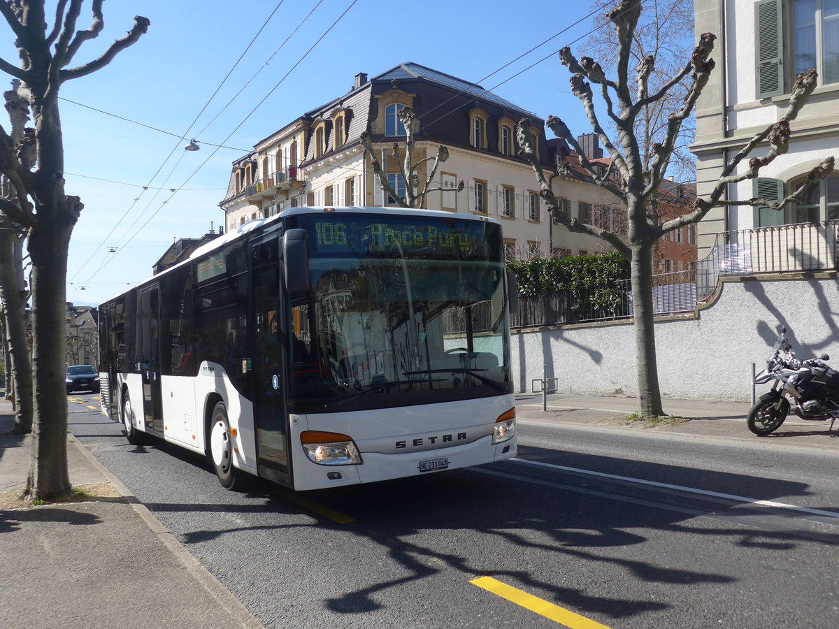 (224'563) - Interbus, Yvedon - Nr. 48/NE 231'048 - Setra (ex Nr. 3; ex SBC Chur Nr. 103; ex SBC Chur Nr. 13) am 29. M�rz 2021 in Neuch�tel, Avenue de la Gare (Einsatz CarPostal)