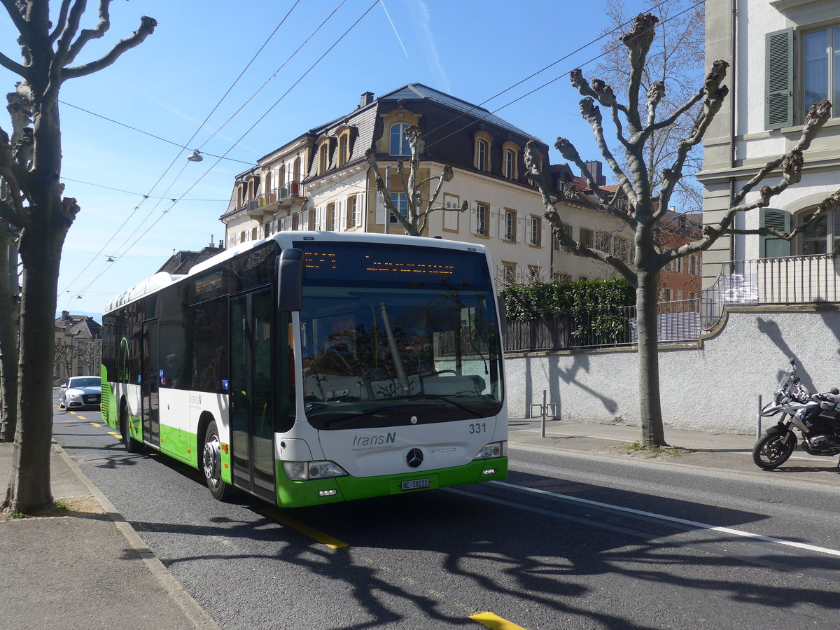 (224'570) - transN, La Chaux-de-Fonds - Nr. 331/NE 28'231 - Mercedes (ex TRN La Chaux-de-Fonds Nr. 331) am 29. M�rz 2021 in Neuch�tel, Avenue de la Gare