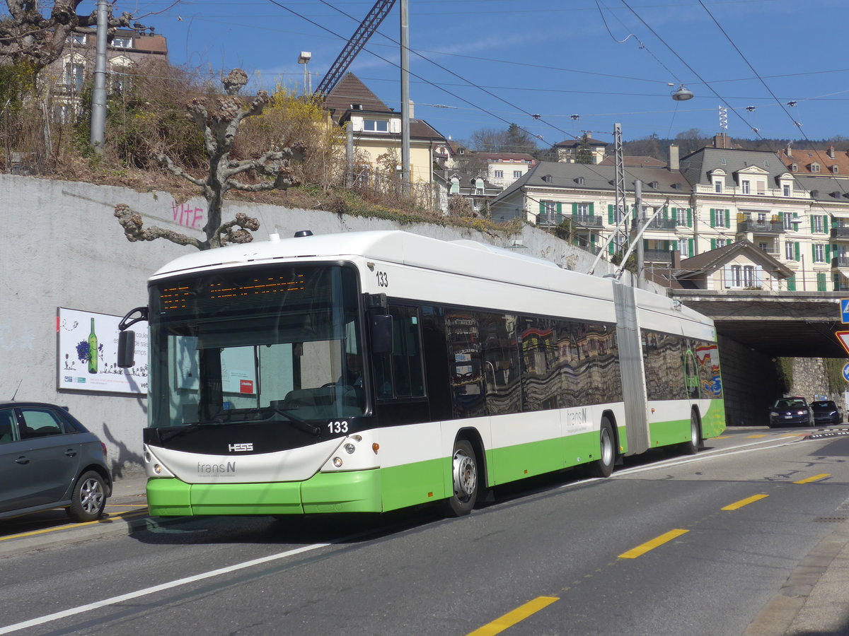 (224'572) - transN, La Chaux-de-Fonds - Nr. 133 - Hess/Hess Gelenktrolleybus (ex TN Neuch�tel Nr. 133) am 29. M�rz 2021 in Neuch�tel, Avenue de la Gare