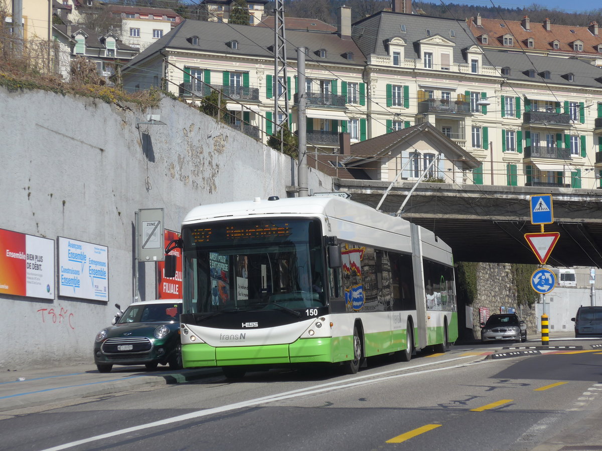 (224'578) - transN, La Chaux-de-Fonds - Nr. 150 - Hess/Hess Gelenktrolleybus (ex TN Neuch�tel Nr. 150) am 29. M�rz 2021 in Neuch�tel, Avenue de la Gare