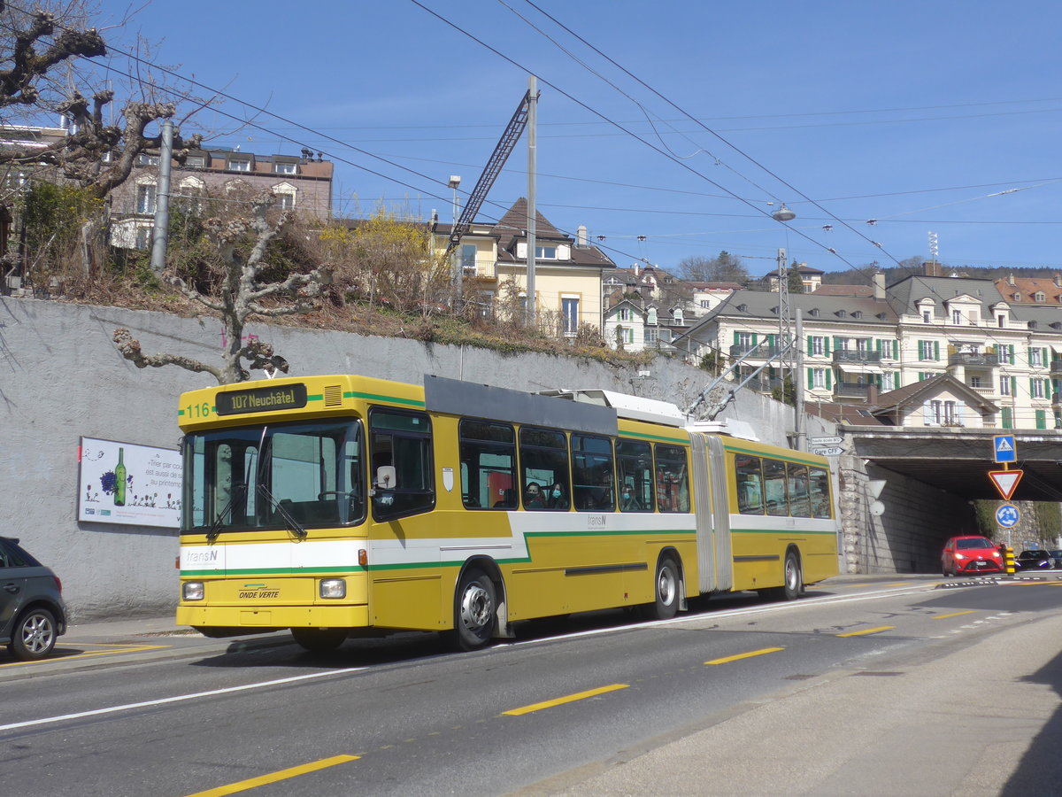 (224'594) - transN, La Chaux-de-Fonds - Nr. 116 - NAW/Hess Gelenktrolleybus (ex TN Neuch�tel Nr. 116) am 29. M�rz 2021 in Neuch�tel, Avenue de la Gare