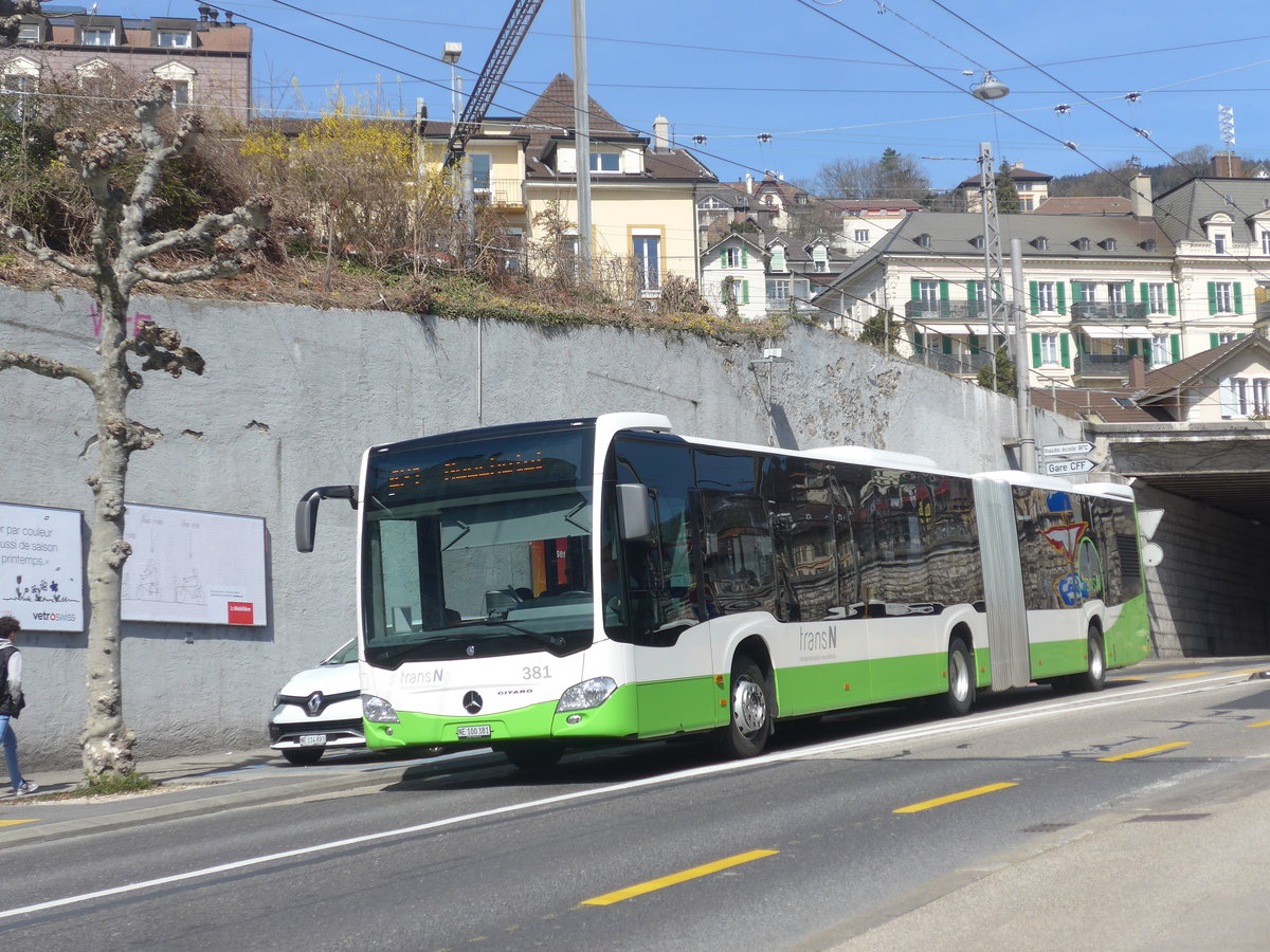 (224'598) - transN, La Chaux-de-Fonds - Nr. 381/NE 100'381 - Mercedes am 29. M�rz 2021 in Neuch�tel, Avenue de la Gare