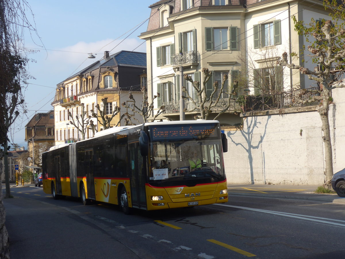 (225'011) - Buchard, Leytron - NE 165'368 - MAN (ex VS 223'348; ex Nr. 161) am 17. April 2021 in Neuch�tel, Avenue de la Gare (Einsatz CarPostal)