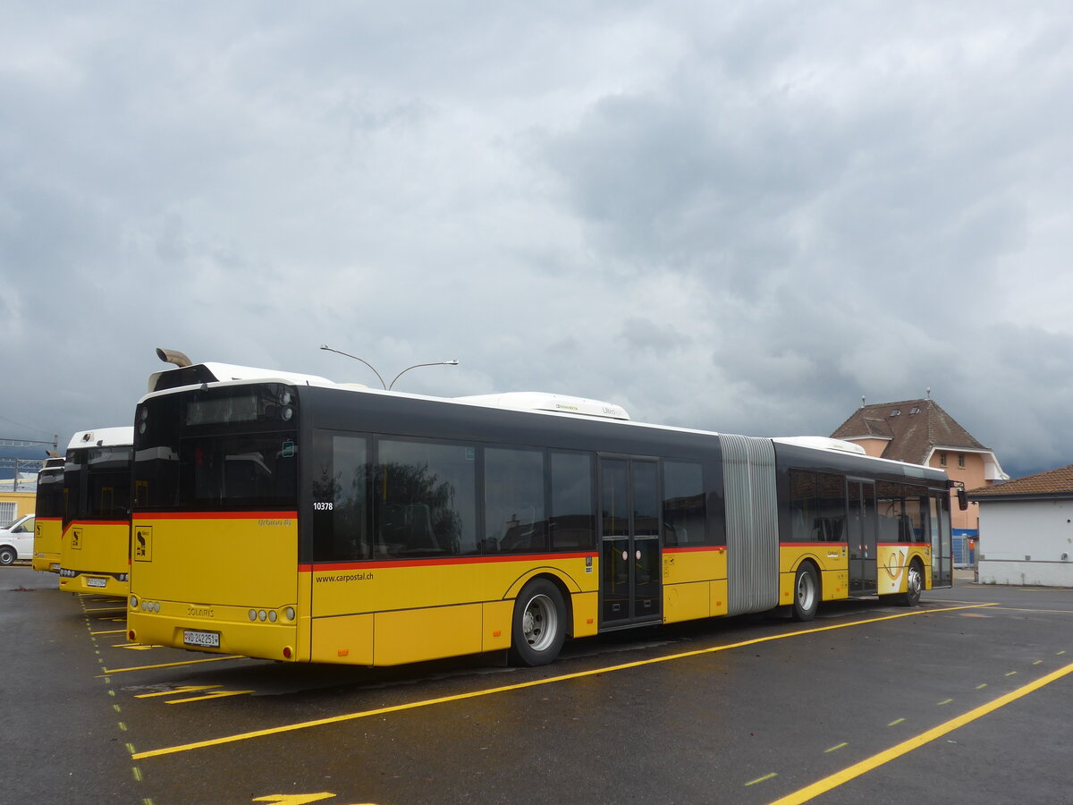 (226'911) - CarPostal Ouest - VD 242'251 - Solaris (ex TPB, S�deilles) am 1. august 2021 in Yverdon, Garage