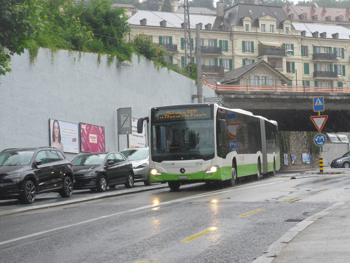 (226'928) - transN, La Chaux-de-Fonds - Nr. 374/NE 146'374 - Mercedes am 1. August 2021 in Neuch�tel, Avenue de la Gare