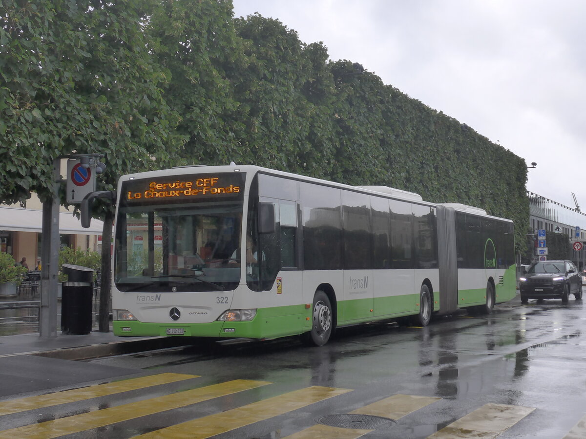 (226'935) - transN, La Chaux-de-Fonds - Nr. 322/NE 112'322 - Mercedes am 1. August 2021 beim Bahnhof Neuch�tel