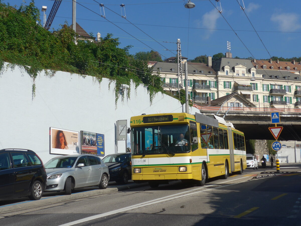 (228'082) - transN, La Chaux-de-Fonds - Nr. 116 - NAW/Hess Gelenktrolleybus (ex TN Neuch�tel Nr. 116) am 18. September 2021 in Neuch�tel, Avenue de la Gare