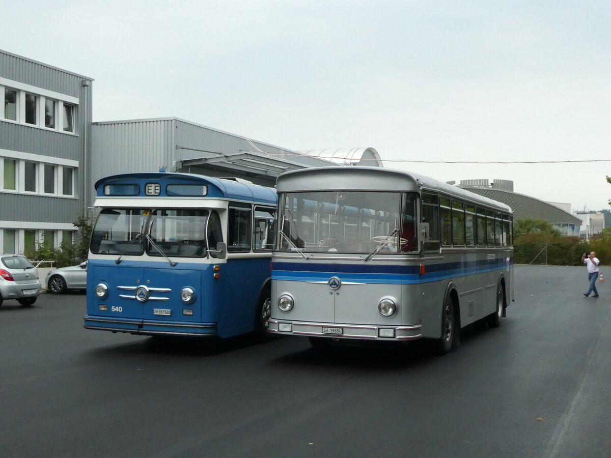 (228'361) - Borer, Neuhausen - SH 19'684 - Saurer/T�scher (ex Sch�ttler, D-K�ln; ex Braun D-M�nster; ex Schmid, Hemishofen; ex Br�tsch, B�ttenhard; ex ASS Schleitheim Nr. 8) am 26. September 2021 in Schaffhausen, Busdepot VBSH