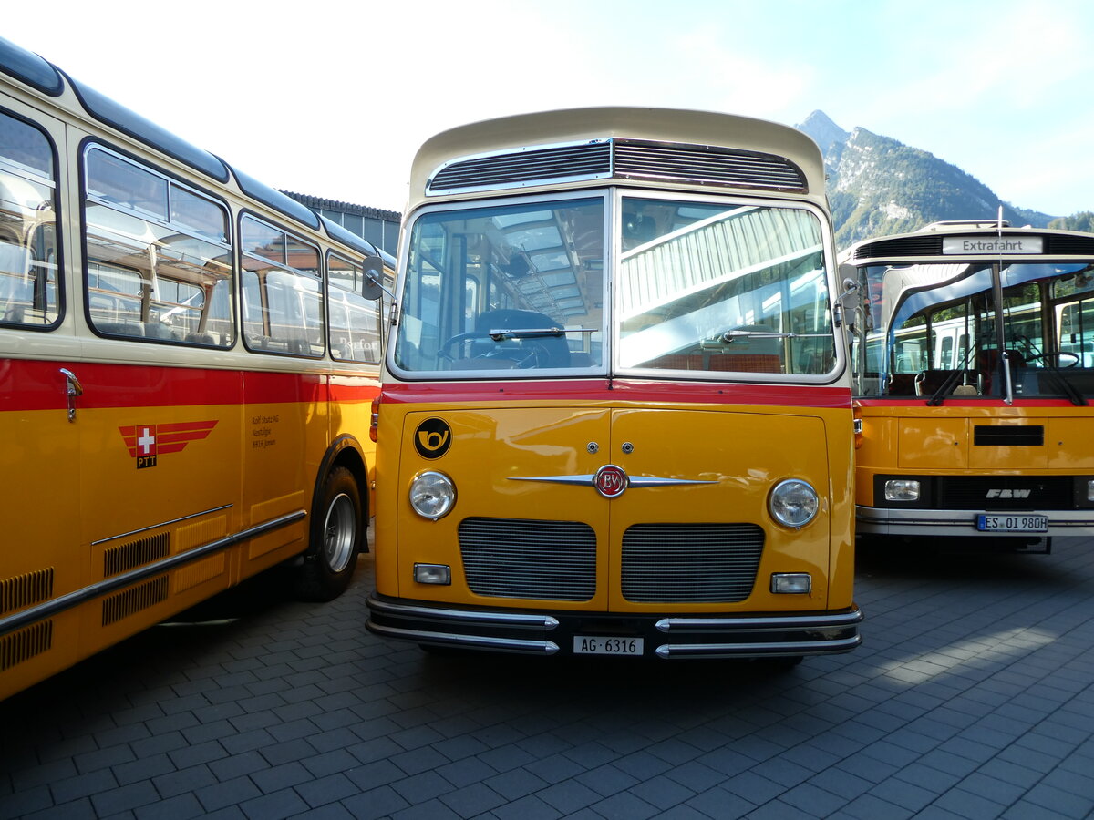 (228'539) - Stutz, Jonen - AG 6316 - FBW/Gangloff (ex Londonbus, Holziken; ex Furter, Oberentfelden; ex 24'167) am 2. Oktober 2021 in N�fels, FBW-Museum