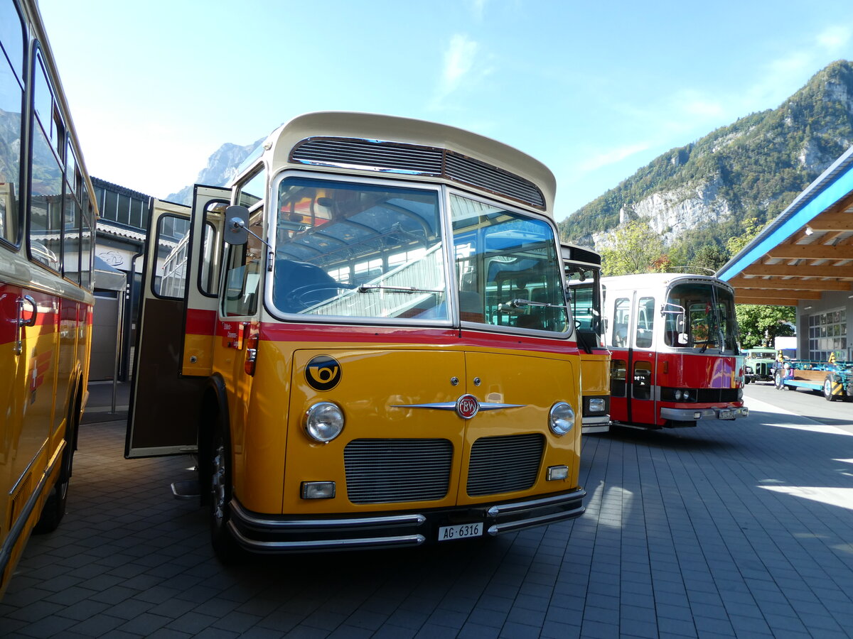 (228'554) - Stutz, Jonen - AG 6316 - FBW/Gangloff (ex Londonbus, Holziken; ex Furter, Oberentfelden; ex P 24'167) am 2. Oktober 2021 in N�fels, FBW-Museum