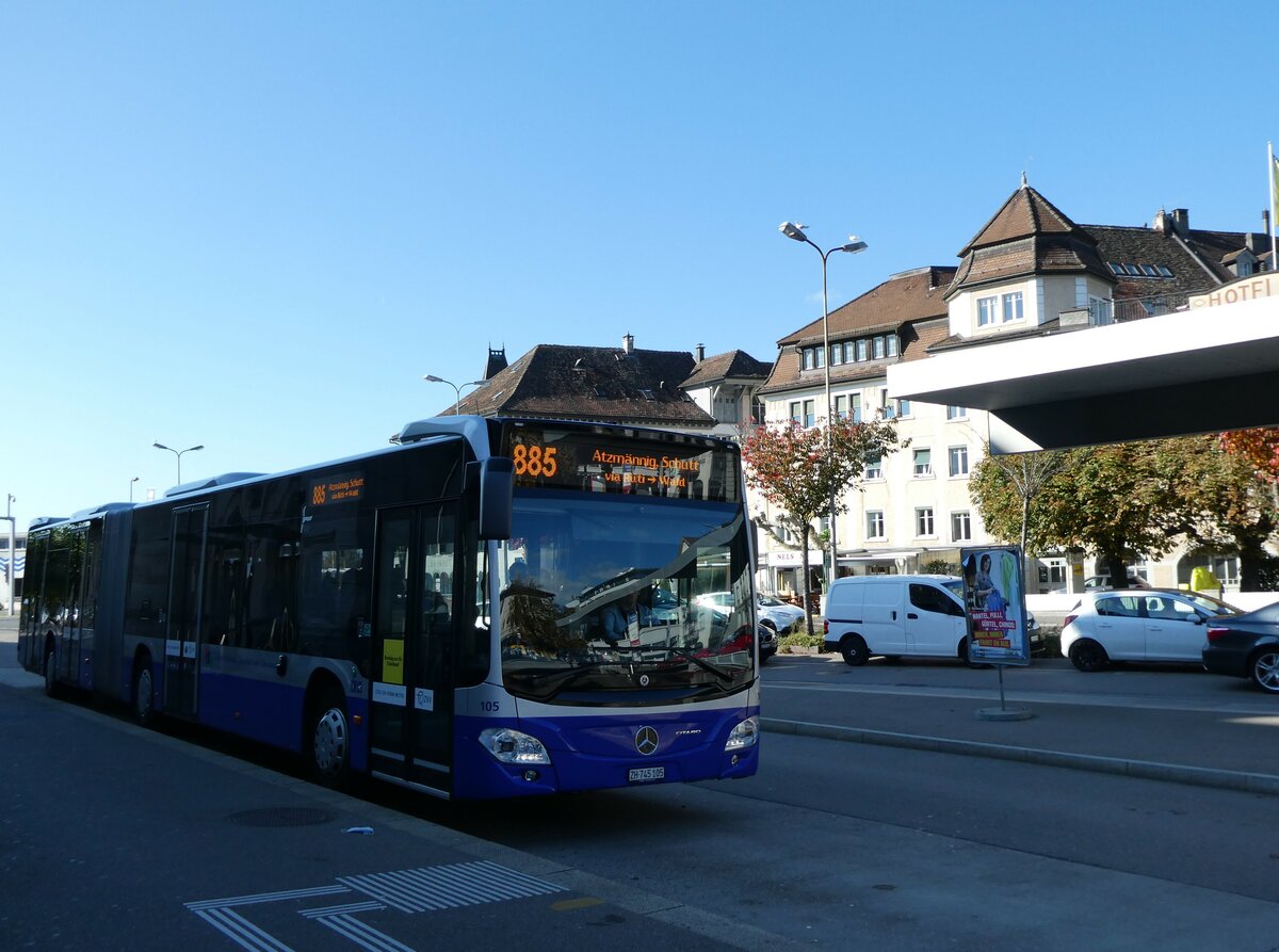 (229'788) - VZO Gr�ningen - Nr. 105/ZH 745'105 - Mercedes am 23. Oktober 2021 beim Bahnhof Rapperswil