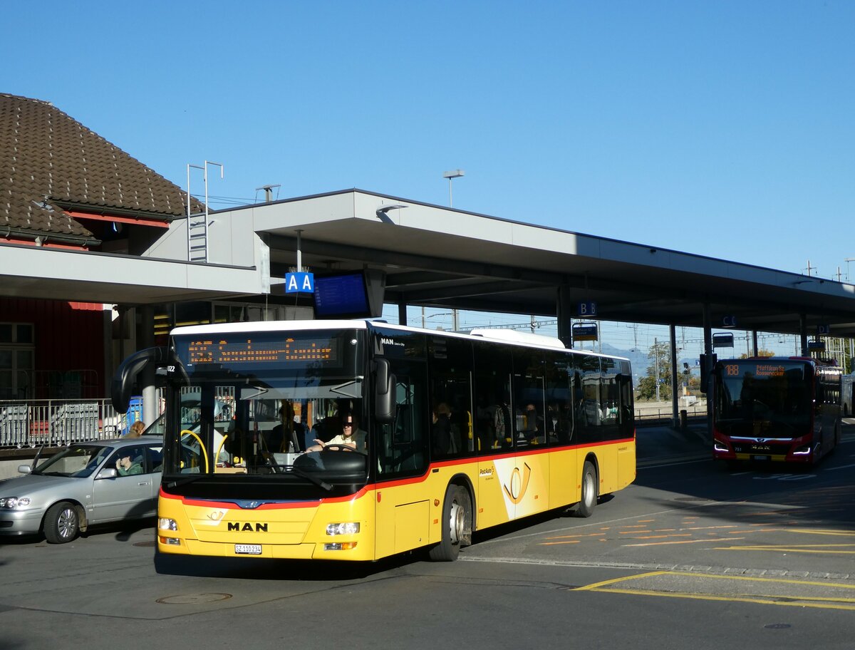 (229'798) - Lienert&Ehrler, Einsiedeln - SZ 110'234 - MAN (ex Schuler, Feusisberg) am 23. Oktober 2021 beim Bahnhof Pf�ffikon