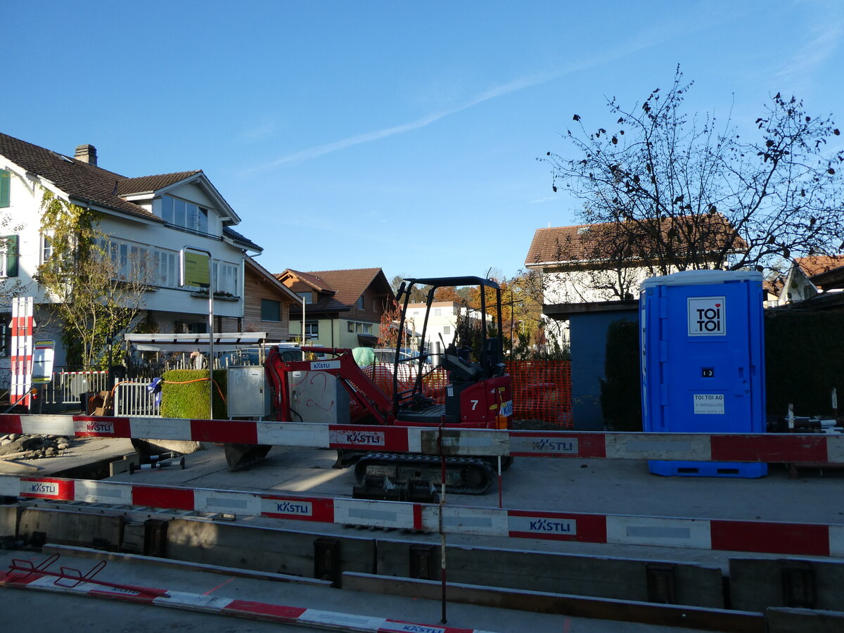 (230'465) - STI-Haltestelle am 11. November 2021 in Thun-Lerchenfeld, Forstweg (w�hrend dem Umbau)