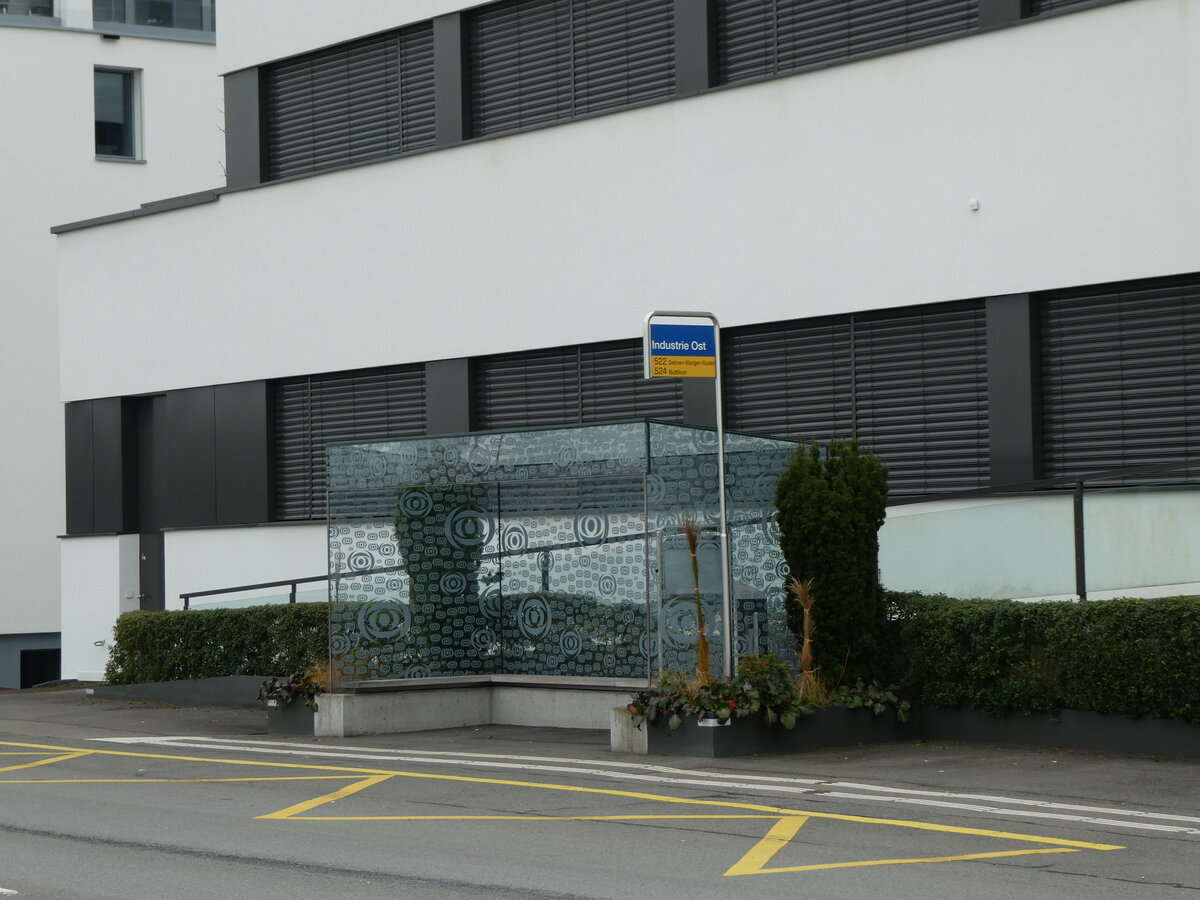 (230'860) - PostAuto-Haltestelle am 21. November 2021 in Pf�ffikon, Industrie Ost