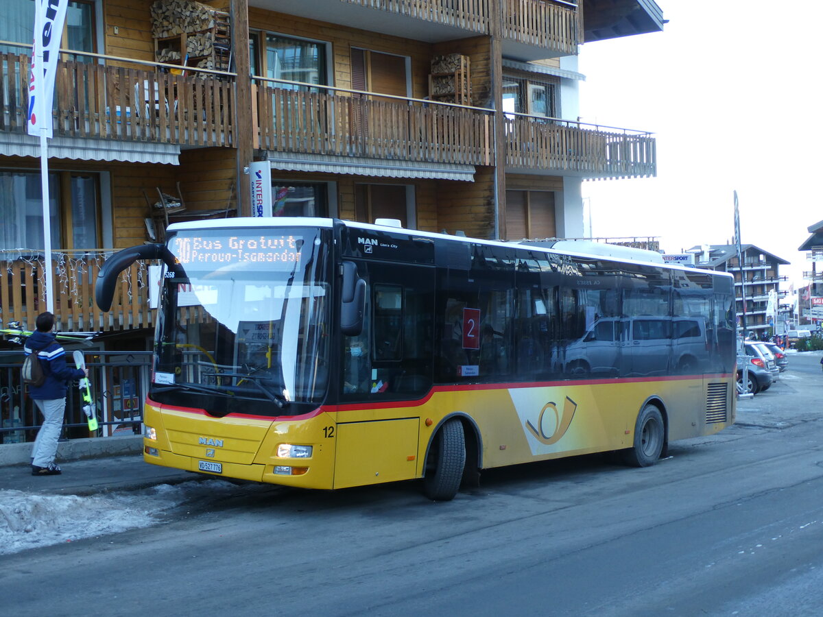 (231'626) - MOB Montreux - Nr. 12/VD 527'776 - MAN/G�ppel am 1. Januar 2022 in Haute-Nendaz, T�l�cabine (Einsatz Lathion)