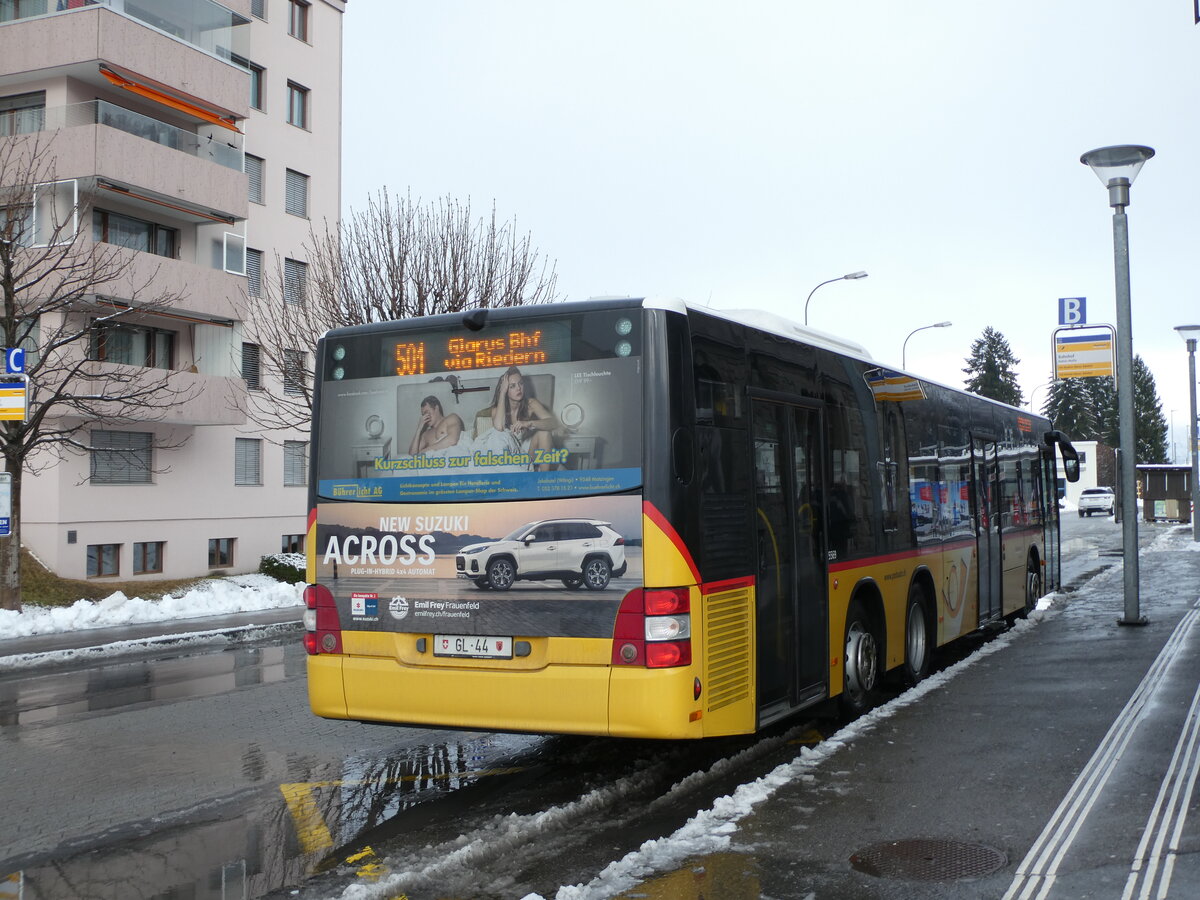 (231'967) - Niederer, Filzbach - Nr. 12/GL 44 - MAN (ex PostAuto Ostschweiz) am 10. Januar 2022 beim Bahnhof N�fels-Mollis