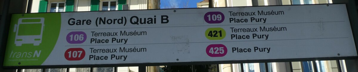 (232'549) - transN-Haltestellenschild - Neuch�tel, Gare (Nord) - am 30. Januar 2022