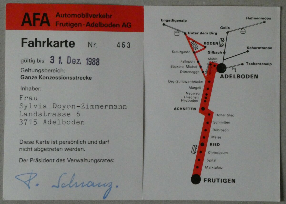 (232'952) - Pers�nliche AFA-Fahrkarte am 14. Februar 2022 in Thun