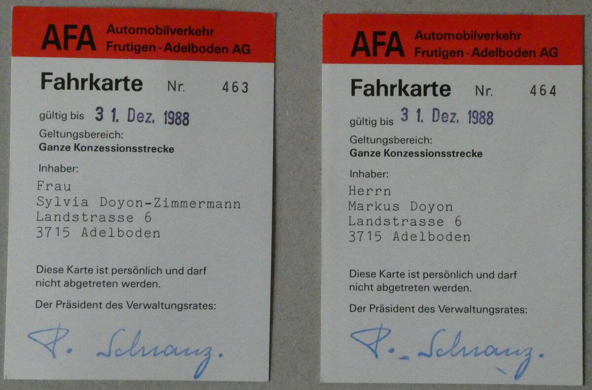 (232'954) - Pers�nliche AFA-Fahrkarten am 14. Februar 2022 in Thun