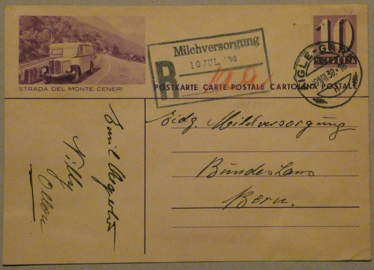 (232'991) - PTT-Postkarte � 10 Rappen - Strada del Monte Ceneri - am 19. Februar 2022 in Thun 