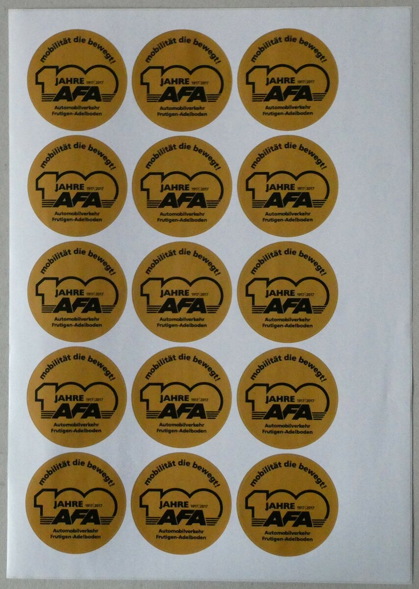 (233'371) - Kleber zum Jubil�um 100 Jahre 1917 2017 Automobilverkehr Frutigen-Adelboden am 6. M�rz 2022 in Thun