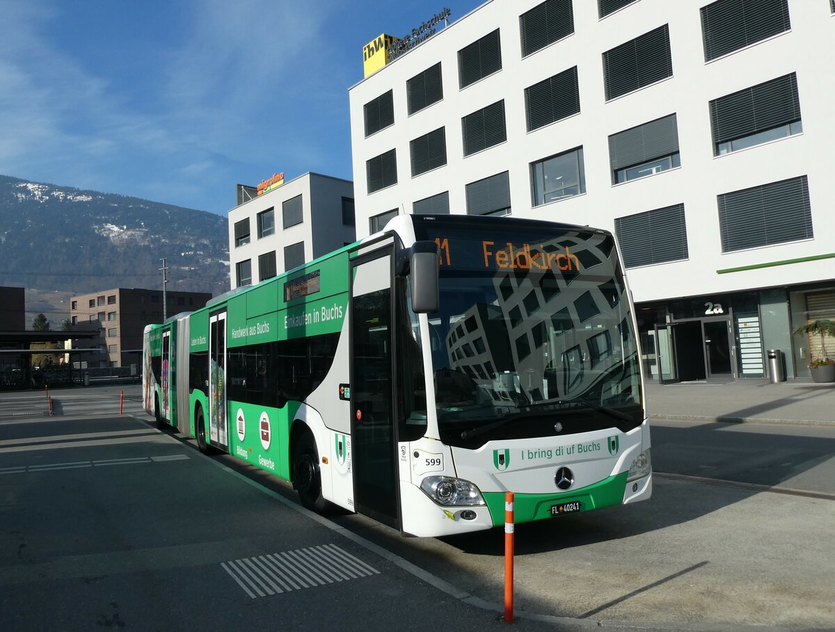 (233'507) - Aus Liechtenstein: BOS PS Anstalt, Vaduz - Nr. 599/FL 40'241 - Mercedes (ex PLA Vaduz Nr. 58; ex PLA Vaduz Nr. 56) am 8. M�rz 2022 beim Bahnhof Sargans