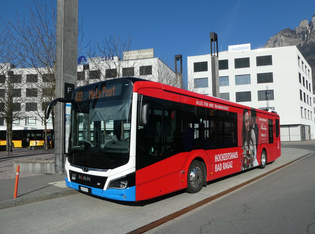 (233'512) - BSW Sargans - Nr. 347/SG 317'757 - MAN am 8. M�rz 2022 beim Bahnhof Sargans