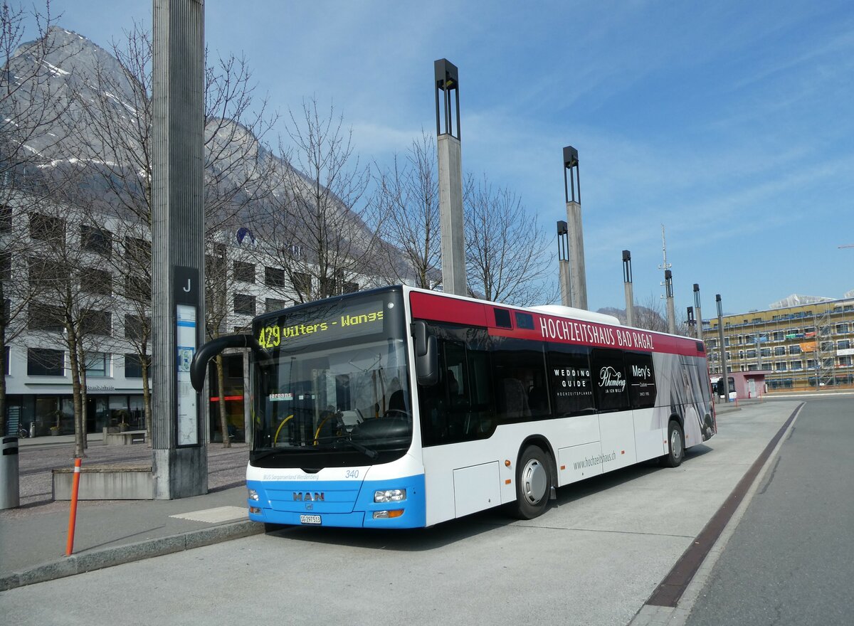 (233'554) - BSW Sargans - Nr. 340/SG 297'513 - MAN am 8. M�rz 2022 beim Bahnhof Sargans