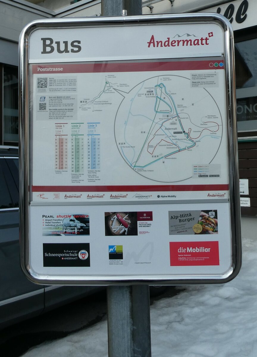 (233'816) - Bus Andermatt-Fahrplan am 11. M�rz 2022 in Andermatt, Poststrasse