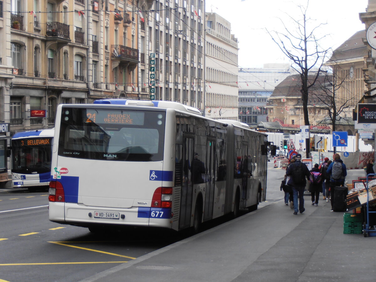 (233'962) - TL Lausanne - Nr. 677/VD 1491 - MAN am 13. M�rz 2022 beim Bahnhof Lausanne