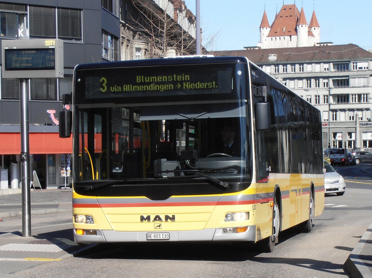 (233'969) - STI Thun - Nr. 130/BE 801'130 - MAN am 14. M�rz 2022 beim Bahnhof Thun