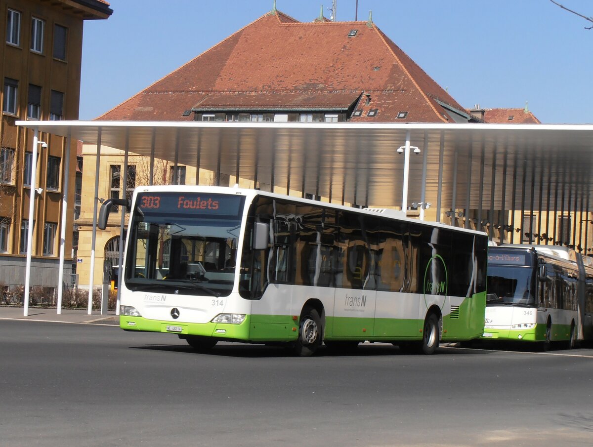 (234'083) - transN, La Chaux-de-Fonds - Nr. 314/NE 48'214 - Mercedes (ex TRN La Chaux-de-Fonds Nr. 314) am 26. M�rz 2022 beim Bahnhof La Chaux-de-Fonds