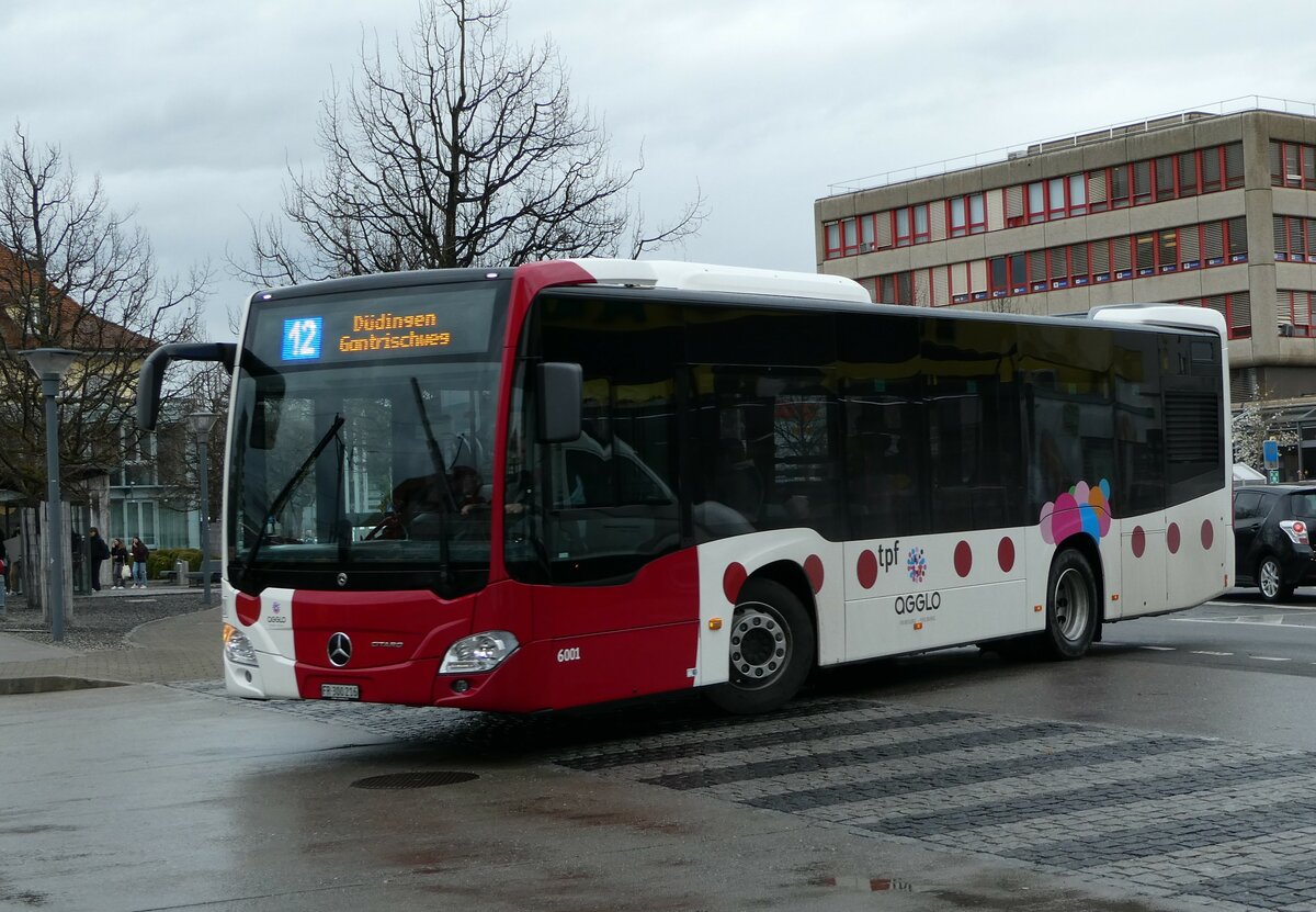 (234'231) - TPF Fribourg - Nr. 6001/FR 300'216 - Mercedes am 8. April 2022 beim Bahnhof D�dingen