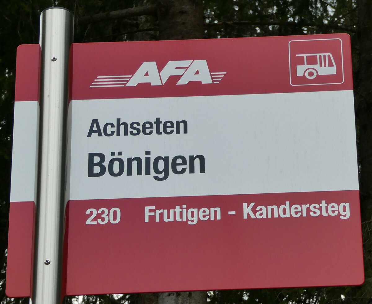 (234'871) - AFA-Haltestellenschild - Achseten, B�nigen - am 29. April 2022