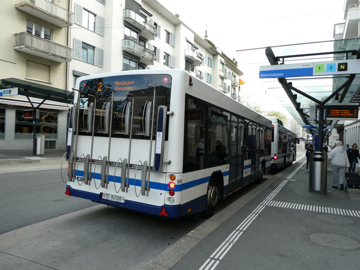(235'200) - ZVB Zug - Nr. 508/ZG 84'508 - Lanz+Marti/Hess Personenanh�nger am 4. Mai 2022 beim Bahnhof Zug