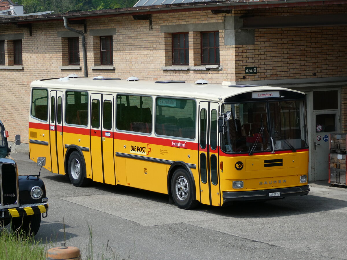 (235'398) - Gautschi, Suhr - AG 6835 - Saurer/T�scher (ex L�tscher, Neuheim Nr. 200; ex Cartek, Regensdorf; ex P 25'822) am 7. Mai 2022 in Attikon, Wegm�ller
