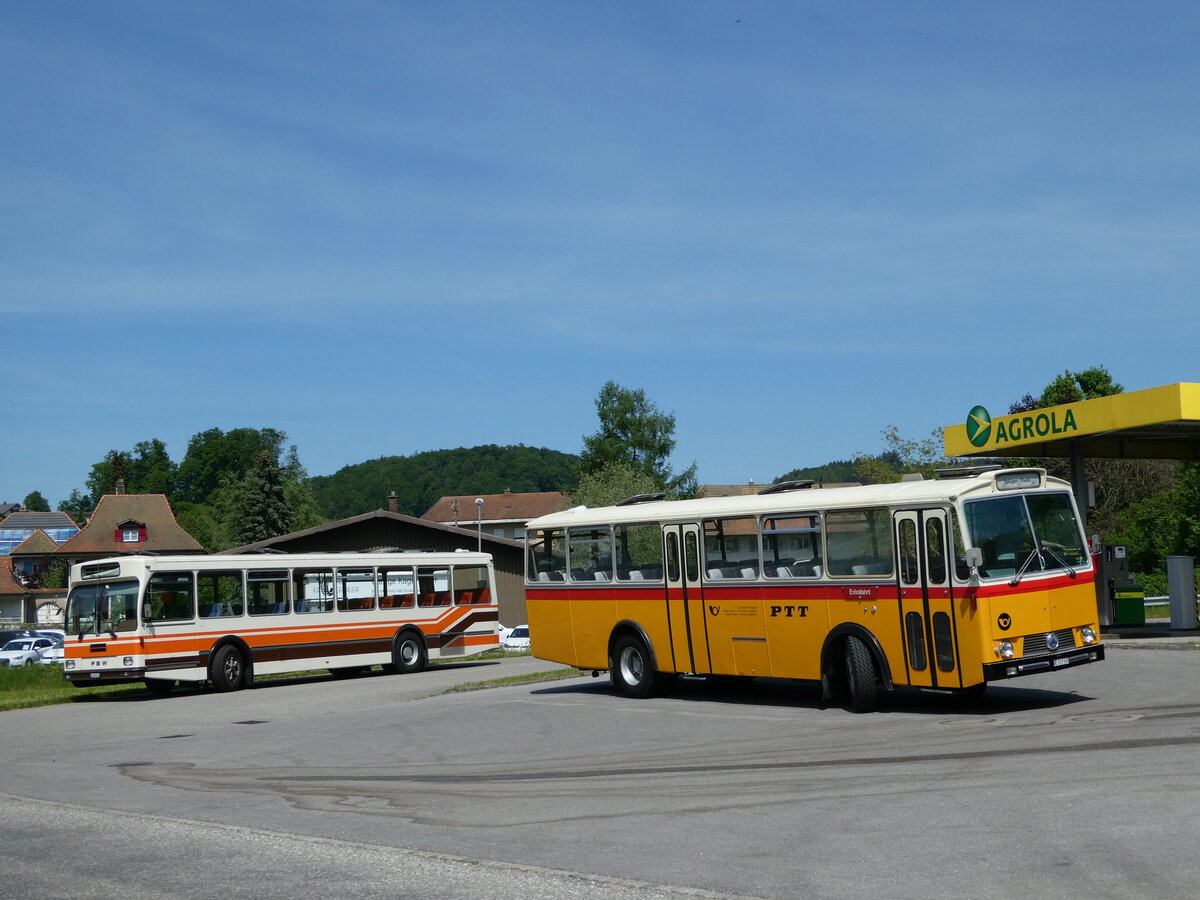 (235'706) - Wegm�ller, M�nsingen - BE 399'675 - FBW/R&J (ex Bamert, Wollerau) + Gast, Reutigen - BE 113'160 - Saurer/T�scher (ex HPTrans, Thusis; ex Mauerhofer, Worb; ex Erni, Schupfart Nr. 3; ex P 24'636) am 15. Mai 2022 in Wynigen, Landi
