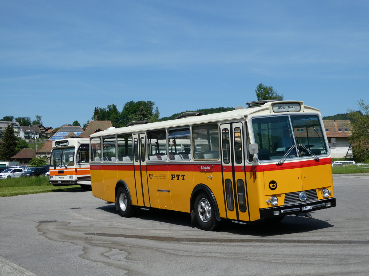 (235'708) - Gast, Reutigen - BE 113'160 - Saurer/T�scher (ex HPTrans, Thusis; ex Mauerhofer, Worb; ex Erni, Schupfart Nr. 3; ex P 24'636) am 15. Mai 2022 in Wynigen, Landi