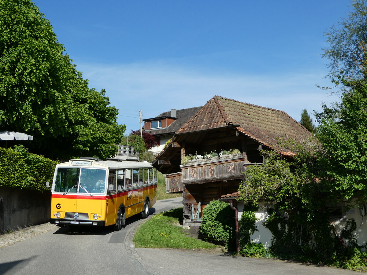(235'719) - Gast, Reutigen - BE 113'160 - Saurer/T�scher (ex HPTrans, Thusis; ex Mauerhofer, Worb; ex Erni, Schupfart Nr. 3; ex P 24'636) am 15. Mai 2022 in Heimiswil, L�wen