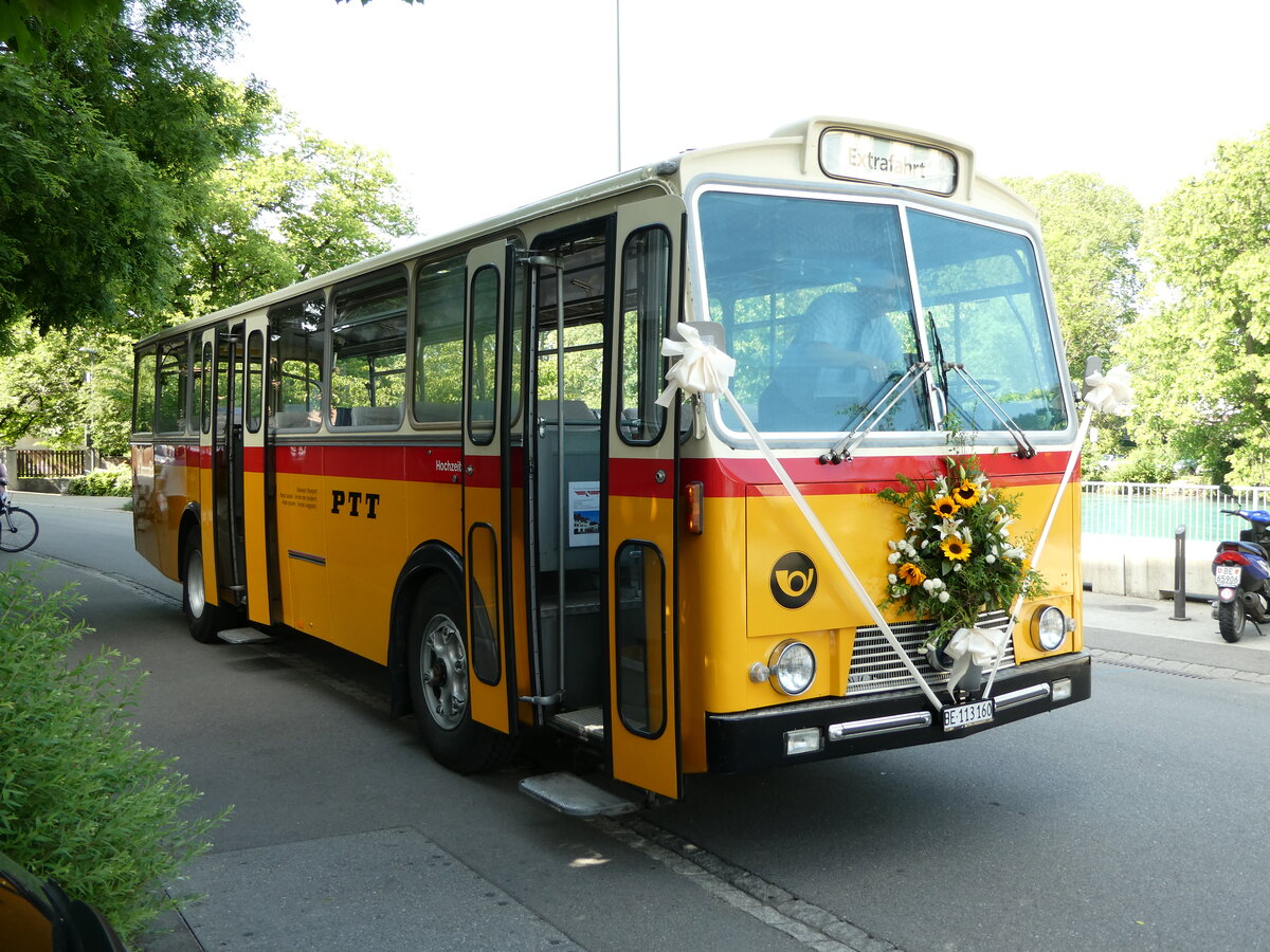 (235'758) - Gast, Reutigen - BE 113'160 - Saurer/T�scher (ex HPTrans, Thusis; ex Mauerhofer, Worb; ex Erni, Schupfart Nr. 3; ex P 24'636) am 20. Mai 2022 in Thun, Scheibenstrasse