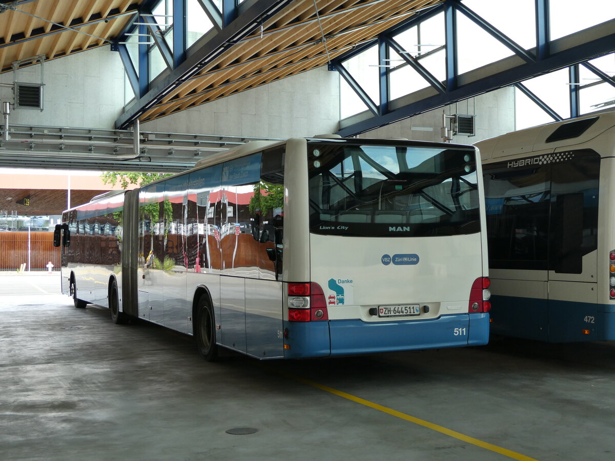 (236'415) - VBZ Z�rich - Nr. 511/ZH 644'511 - MAN am 28. Mai 2022 in Z�rich, Garage Hardau